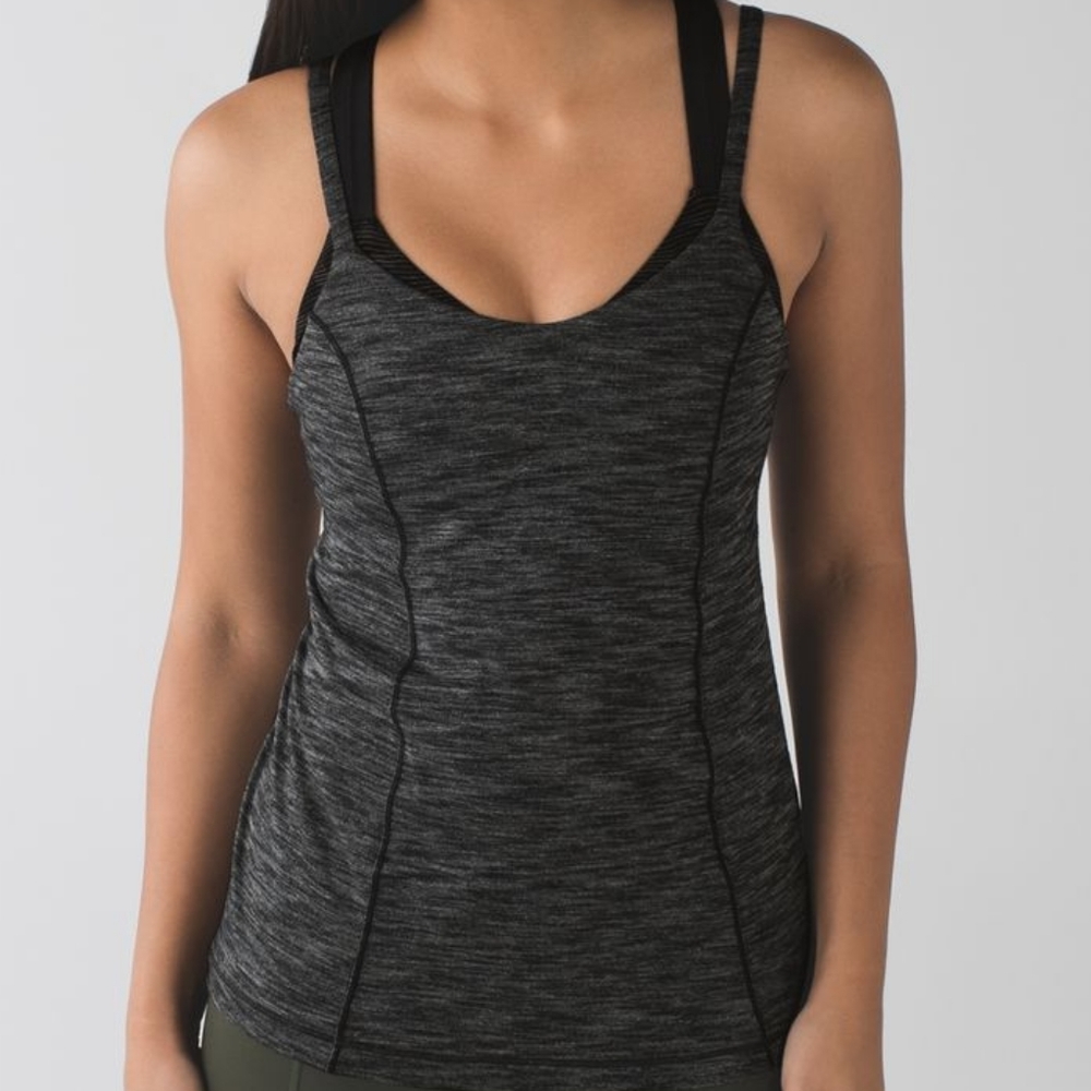 Lululemon Women's Heathered Black Run for Gold Tank Top EUC